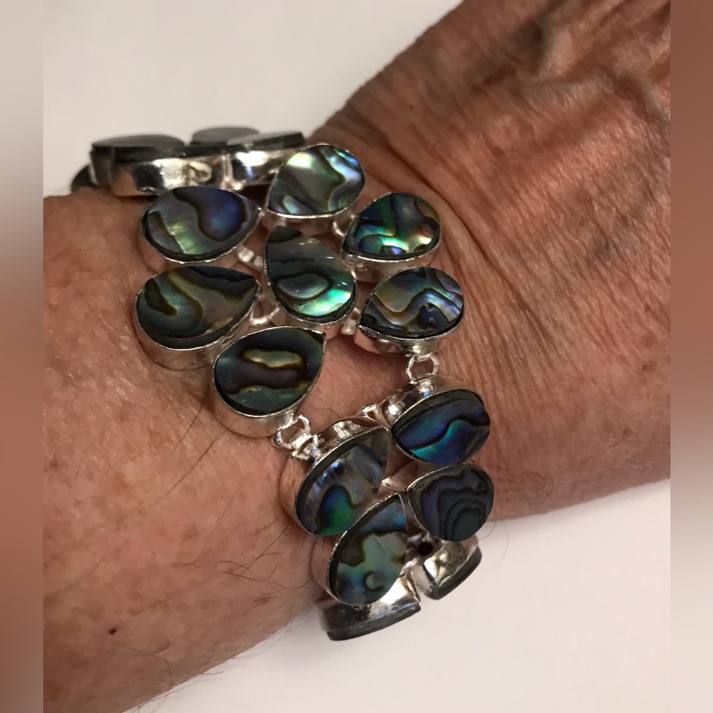 Abalone Stamped 925 Sterling Silver Bracelet
